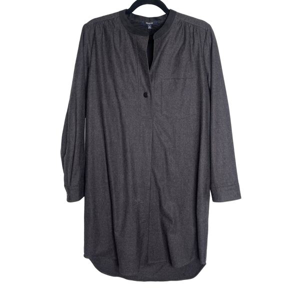 NEW Madewell M Latitude Wool Flannel Shirt Dress Long Sleeve Tunic Charcoal Gray - Picture 2 of 6